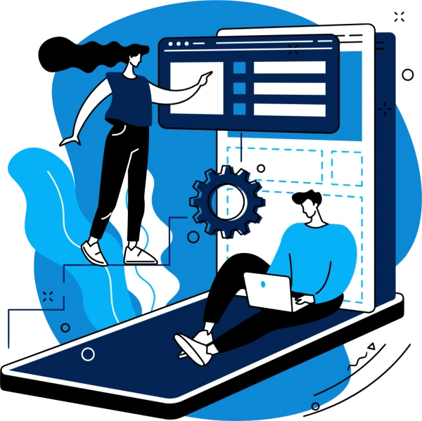 Illustration representing KaSocius web application development services for interactive browser-based solutions like e-commerce and data